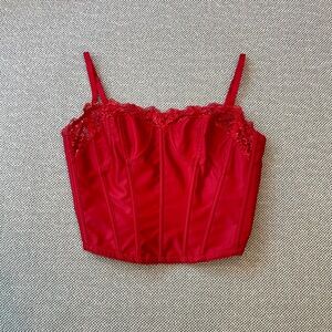 Savage X Fenty Red Lace Cropped Corset Top